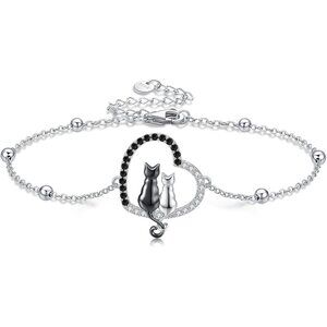Sterling Silver Cute Cat Heart Bracelet for Women Gift